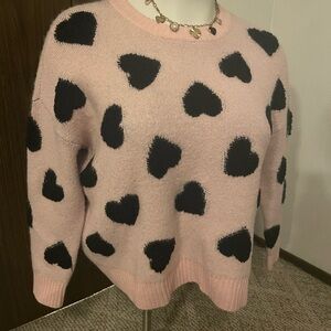 Torrid Pink Sweater with Black Heart Design